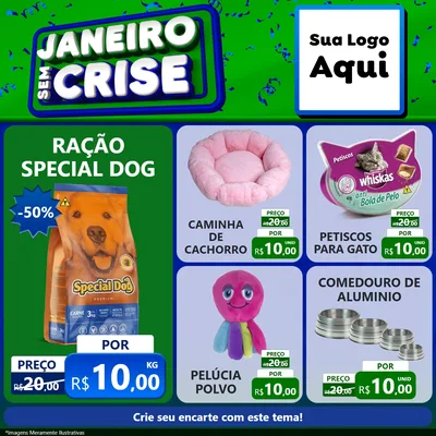 Modelo de Rede Social para Feed Facebook com o tema Janeiro Sem Crise para Pet Shop
