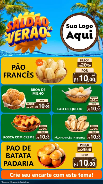 Modelo de TV para TV Vertical com o tema Saldão de Verão para Padaria
