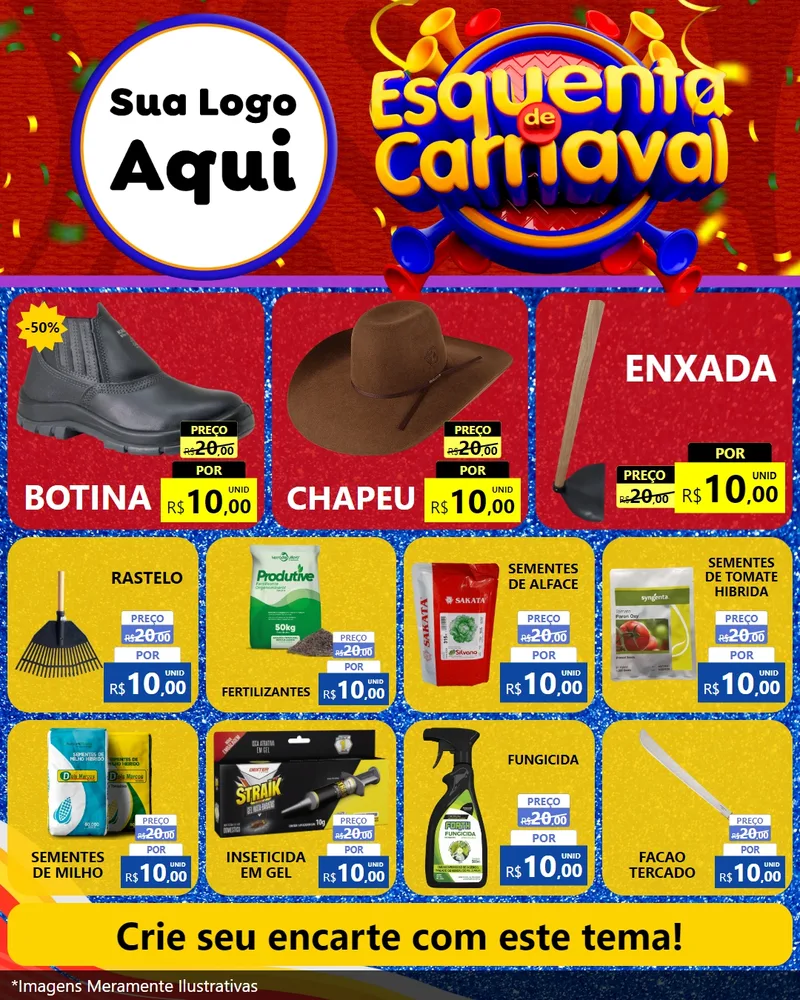 Modelo de Rede Social para Feed Instagram com o tema Esquenta de Carnaval para Agropecuária