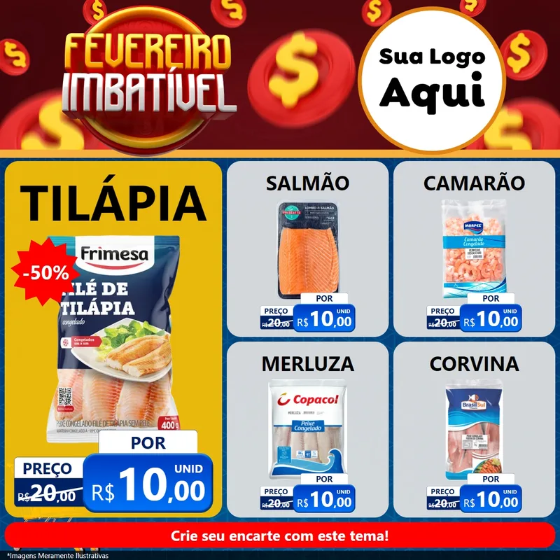 Modelo de Rede Social para Feed Facebook com o tema Fevereiro Imbatível para Peixaria