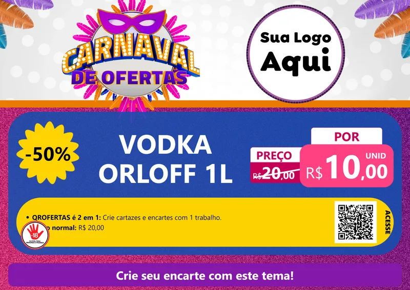 Modelo de Cartaz para Cartaz A4 Horizontal com o tema Carnaval de Ofertas para Distribuidora de bebidas