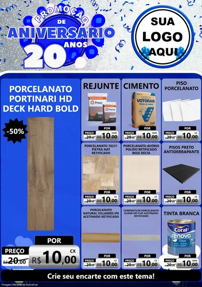 Modelo de Encarte para Encarte A4 Vertical com o tema Promoção de Aniversário - 20 Anos para Pisos e revestimentos