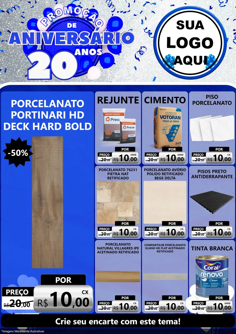 Modelo de Encarte para Encarte A4 Vertical com o tema Promoção de Aniversário - 20 Anos para Pisos e revestimentos