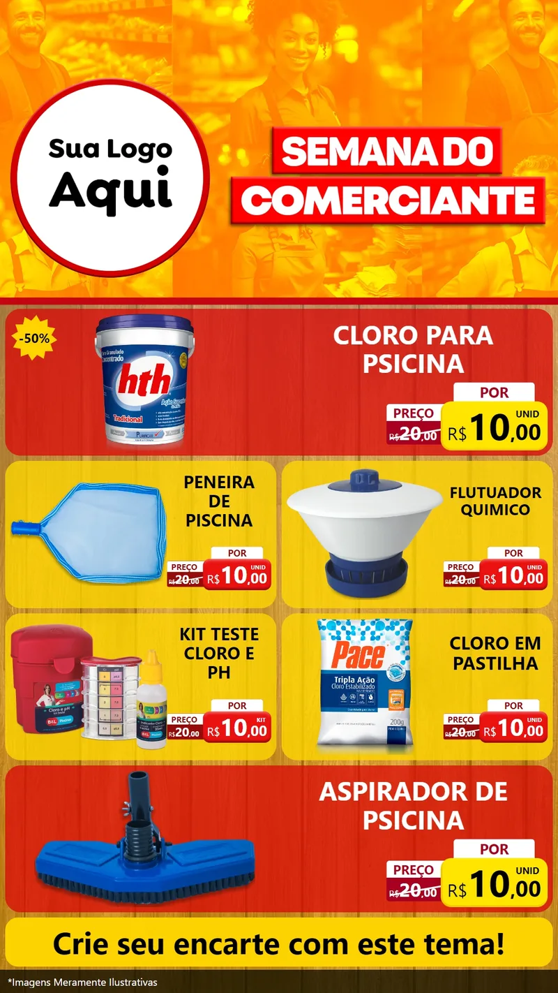 Modelo de TV para TV Vertical com o tema Semana do Comerciante para Produtos para Piscina