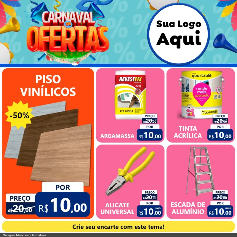 Modelo de Rede Social para Feed Facebook com o tema Carnaval de Ofertas para Material para Construção