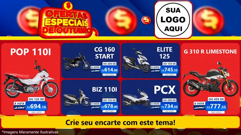 Modelo de TV para TV Horizontal com o tema Ofertas Especiais de Outubro para Concessionaria de Motos