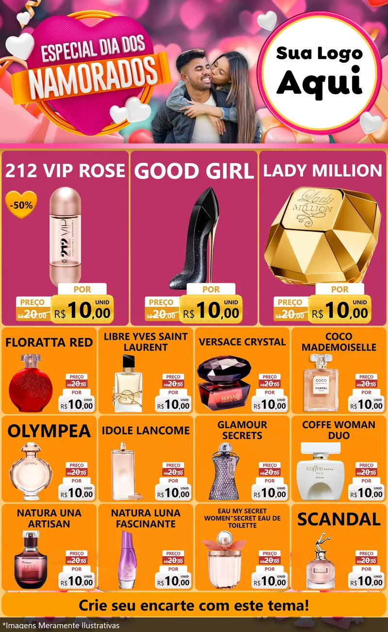 Modelo de Encarte para Encarte Grande com o tema Especial Dia dos Namorados para Perfumes