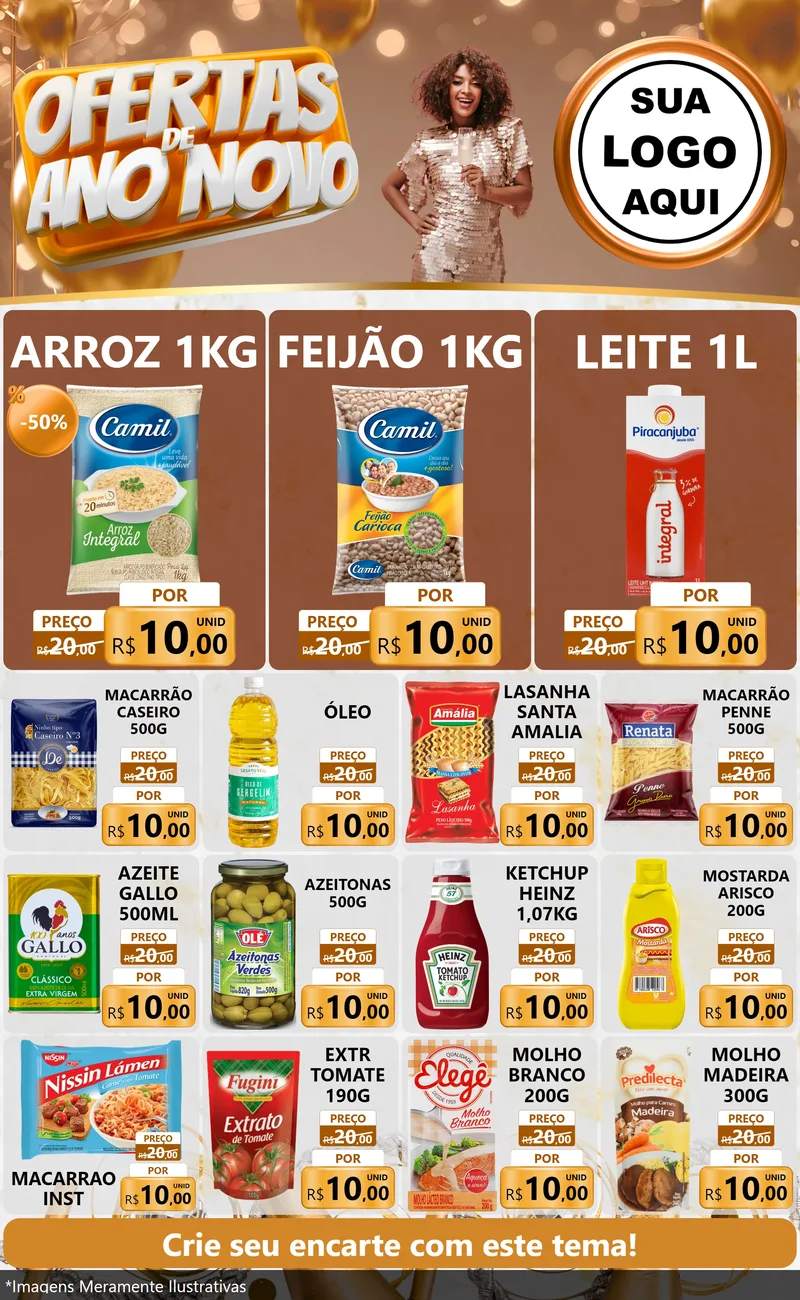Modelo de Encarte para Encarte Grande com o tema Ofertas de Ano Novo para Supermercado