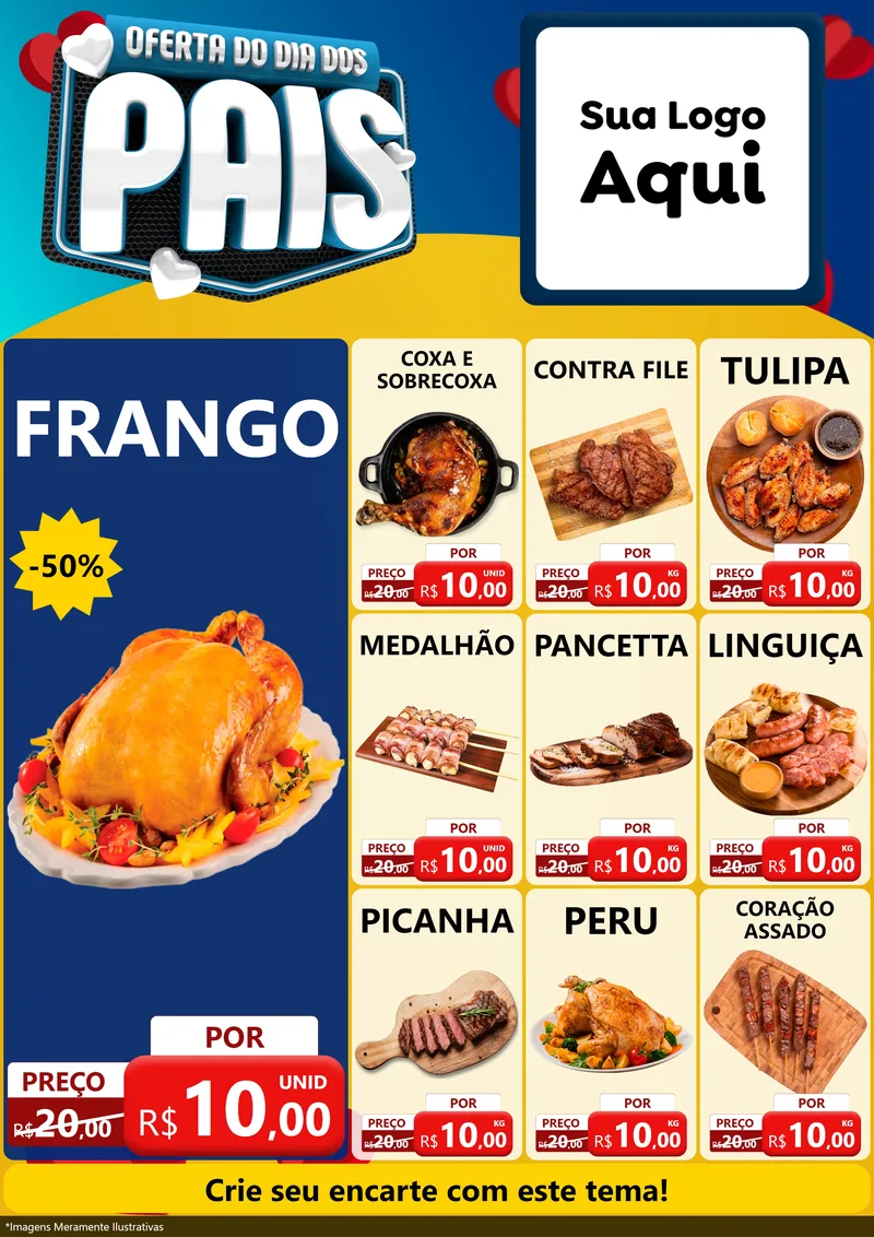 Modelo de Encarte para Encarte A4 Vertical com o tema Oferta Do Dia Dos Pais para Assados