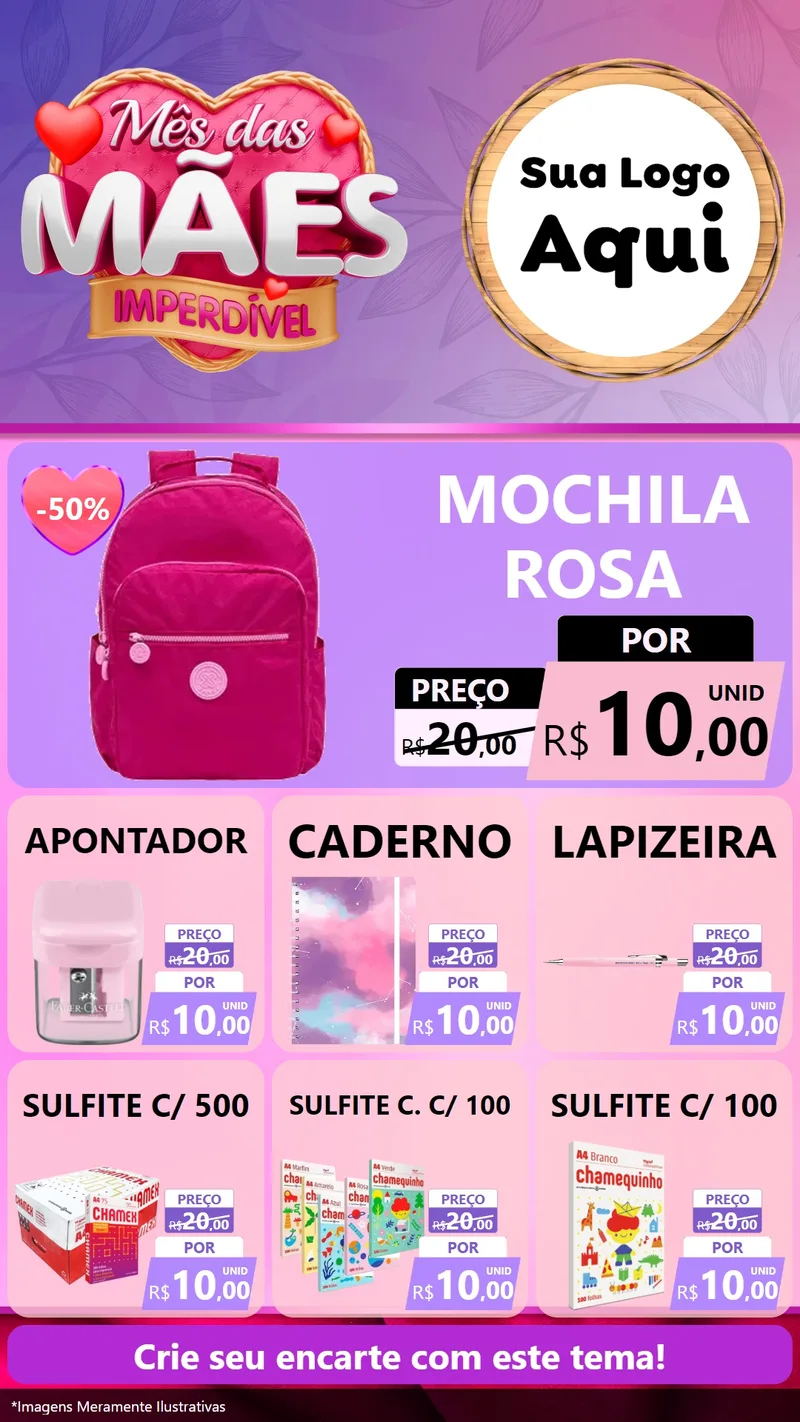 Modelo de Rede Social para Stories com o tema Mês das Mães Imperdível para Papelaria