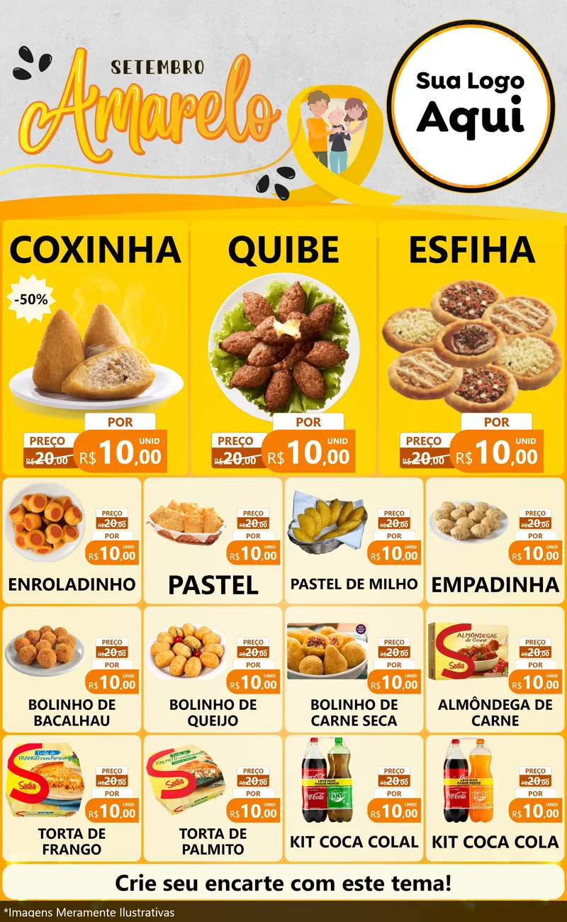Modelo de Encarte para Encarte Grande com o tema Setembro Amarelo para Salgadaria