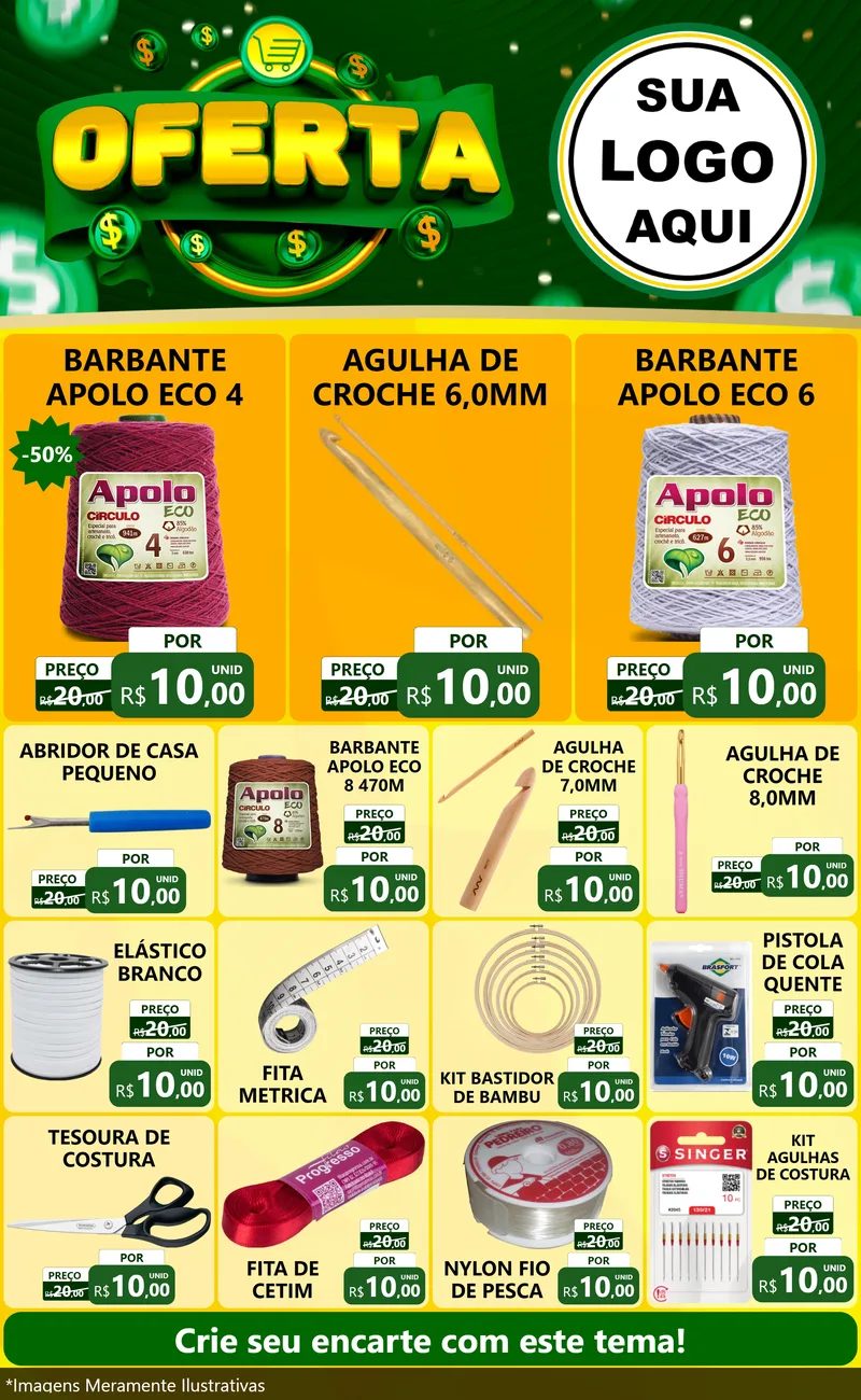 Modelo de Encarte para Encarte Grande com o tema Oferta para Armarinho e Aviamentos