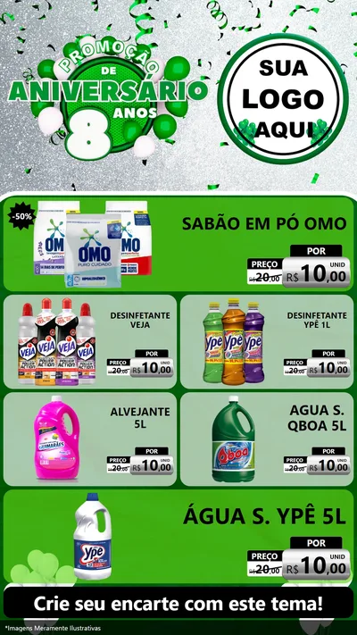Modelo de TV para TV Vertical com o tema Promoção de Aniversário - 8 Anos para Produtos de Limpeza