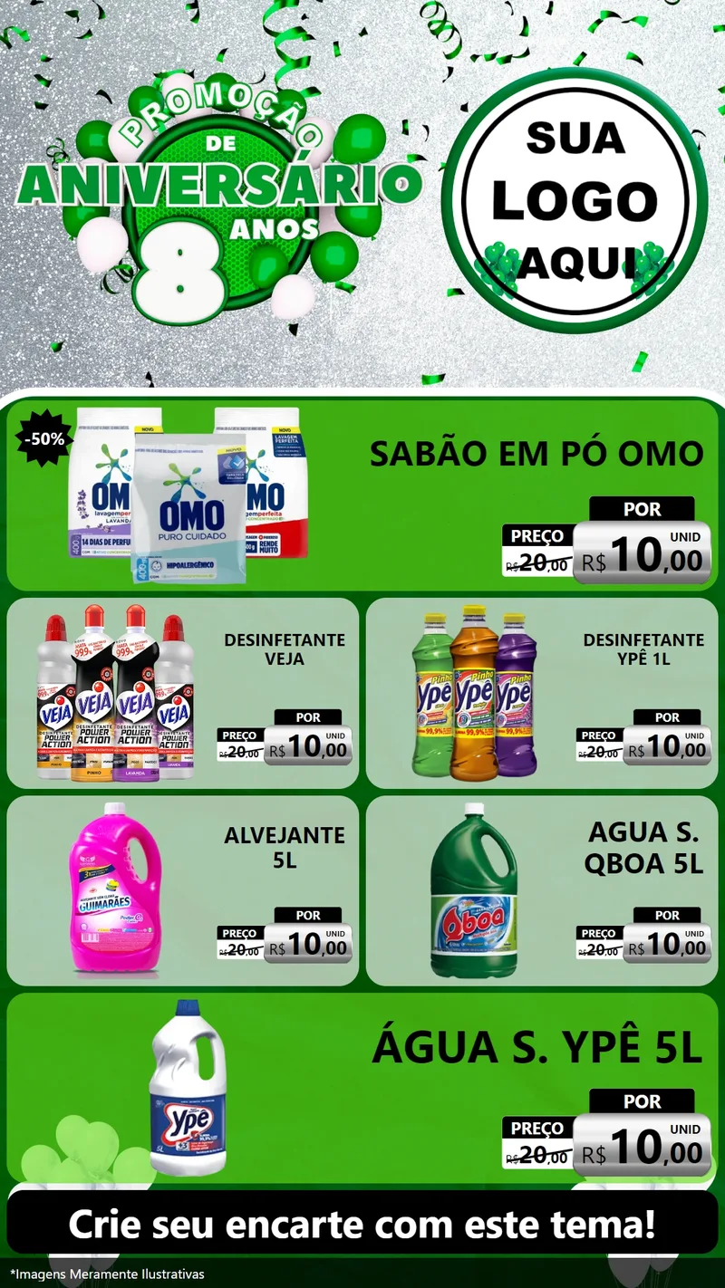Modelo de TV para TV Vertical com o tema Promoção de Aniversário - 8 Anos para Produtos de Limpeza
