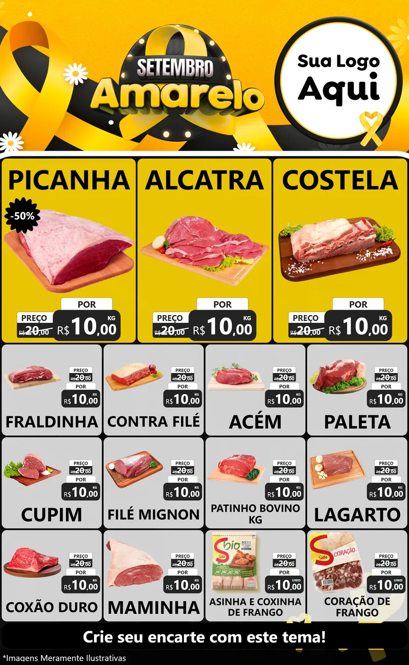 Modelo de Encarte para Encarte Grande com o tema Setembro Amarelo para Açougue