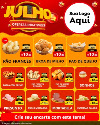 Modelo de Rede Social para Feed Instagram com o tema Julho Ofertas Imbatíveis para Padaria