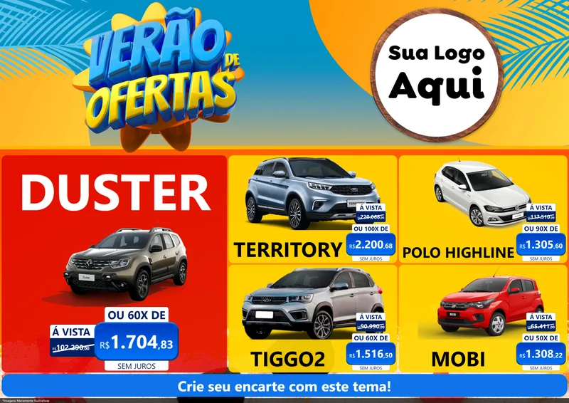 Modelo de Encarte para Encarte A4 Horizontal com o tema Verão de Ofertas para Concessionaria de Carros