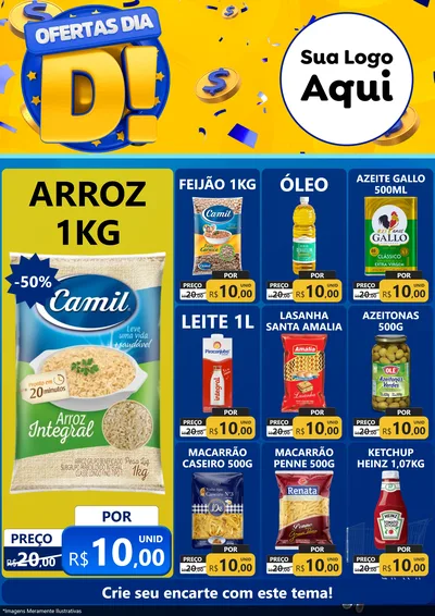 Modelo de Encarte para Encarte A4 Vertical com o tema Ofertas Dia D para Supermercado