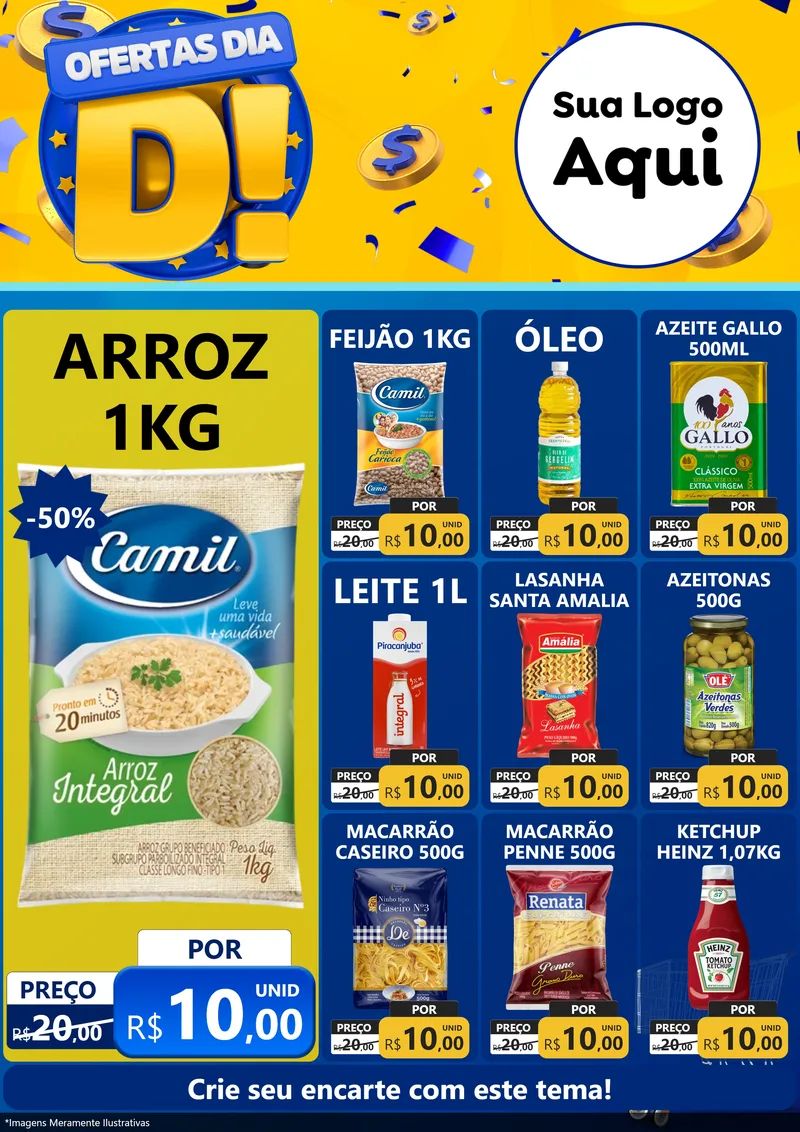 Modelo de Encarte para Encarte A4 Vertical com o tema Ofertas Dia D para Supermercado