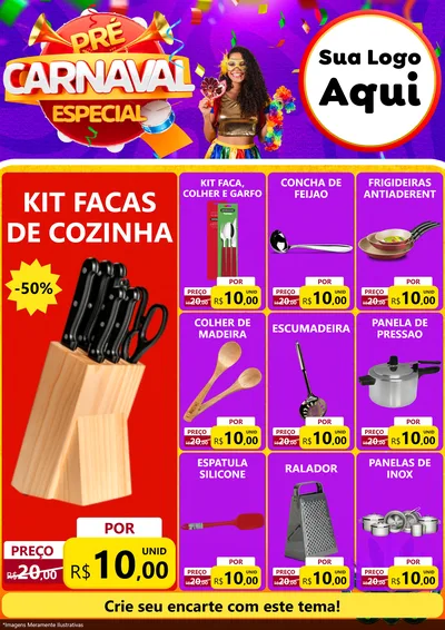 Modelo de Encarte para Encarte A4 Vertical com o tema Pré-Carnaval Especial para Utilidades Domésticas