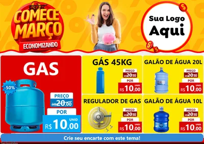 Modelo de Encarte para Encarte A4 Horizontal com o tema Comece Março Economizando para Água e gás