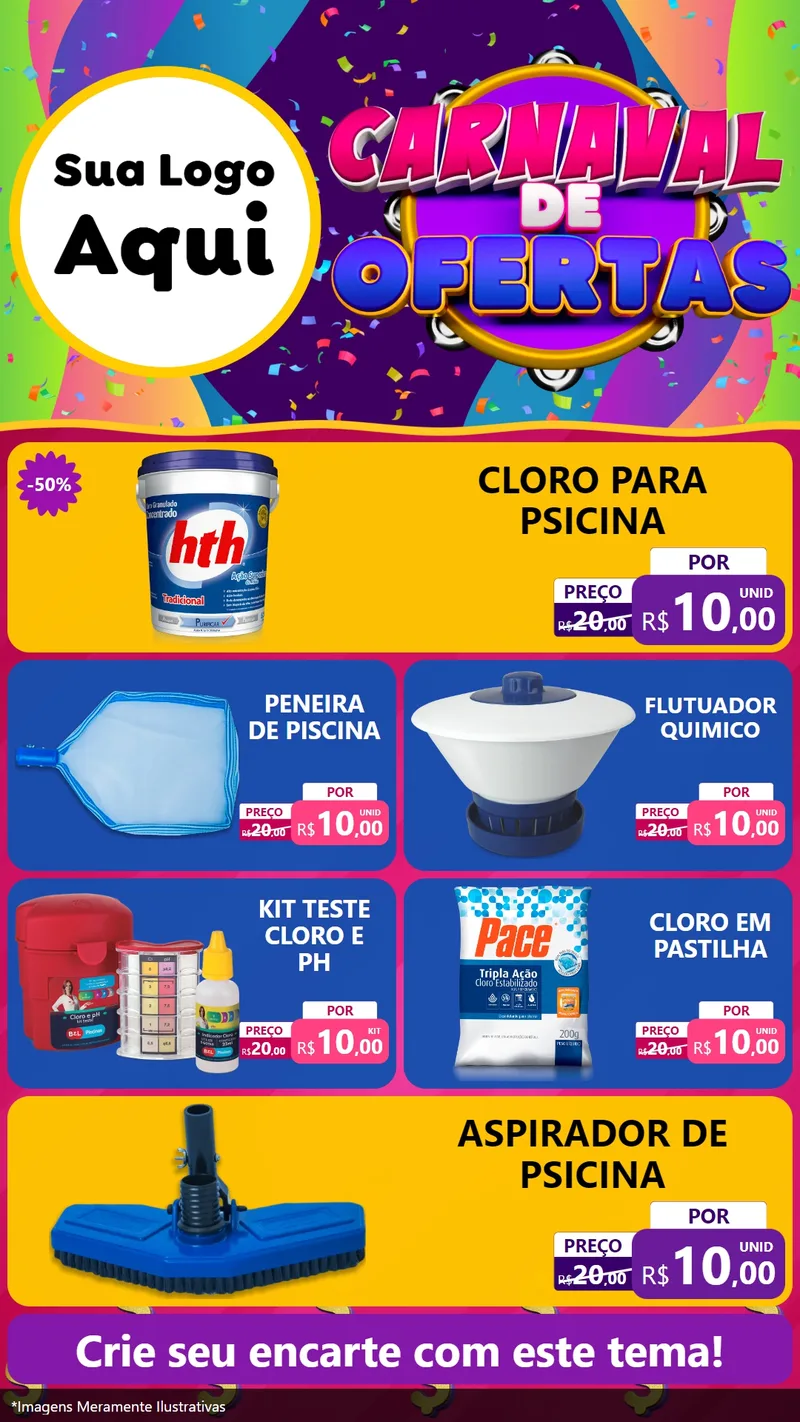 Modelo de TV para TV Vertical com o tema Carnaval de Ofertas para Produtos para Piscina
