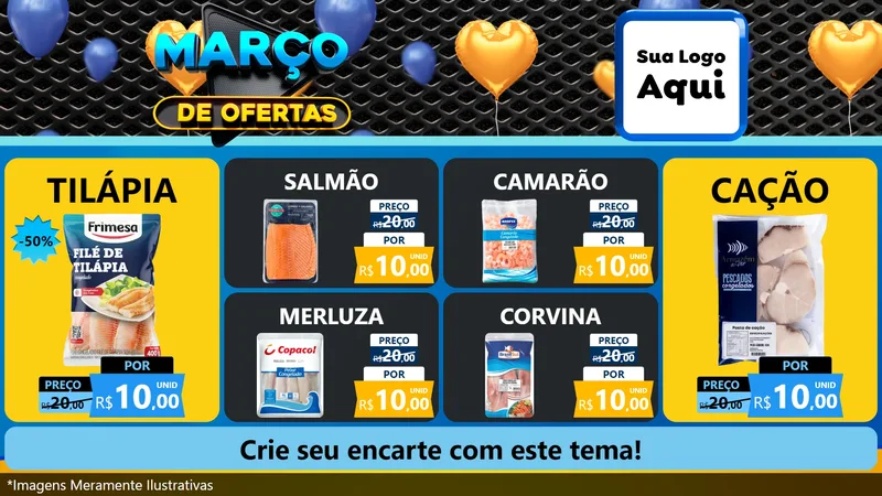 Modelo de TV para TV Horizontal com o tema Março de Ofertas para Peixaria