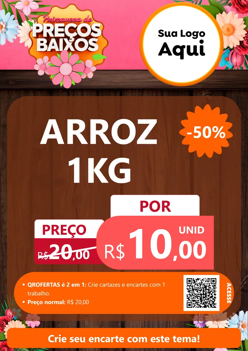 Modelo de Cartaz para Cartaz A4 Vertical com o tema Primavera de Preços Baixos para Supermercado