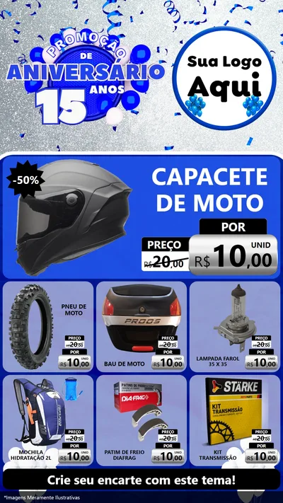 Modelo de Rede Social para Stories com o tema Promoção de Aniversário - 15 Anos para Moto peças