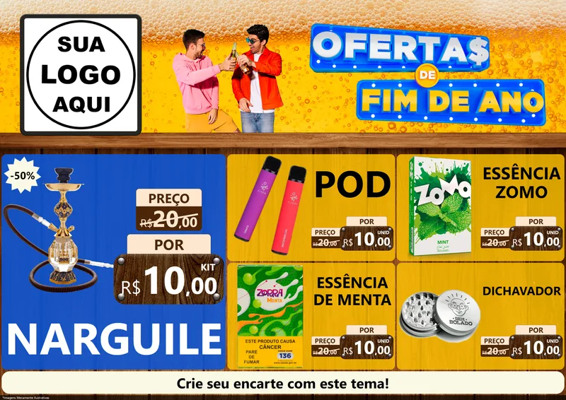 Modelo de Encarte para Encarte A4 Horizontal com o tema Ofertas de Fim de Ano para Tabacaria