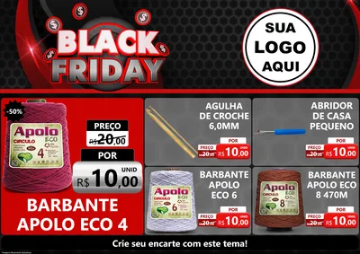 Modelo de Encarte para Encarte A4 Horizontal com o tema Black Friday para Armarinho e Aviamentos