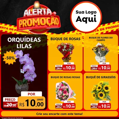 Modelo de Rede Social para Feed Facebook com o tema Alerta de Promoção para Floricultura e jardim