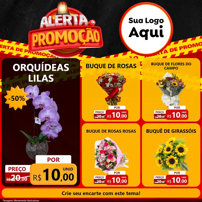 Modelo de Rede Social para Feed Facebook com o tema Alerta de Promoção para Floricultura e jardim