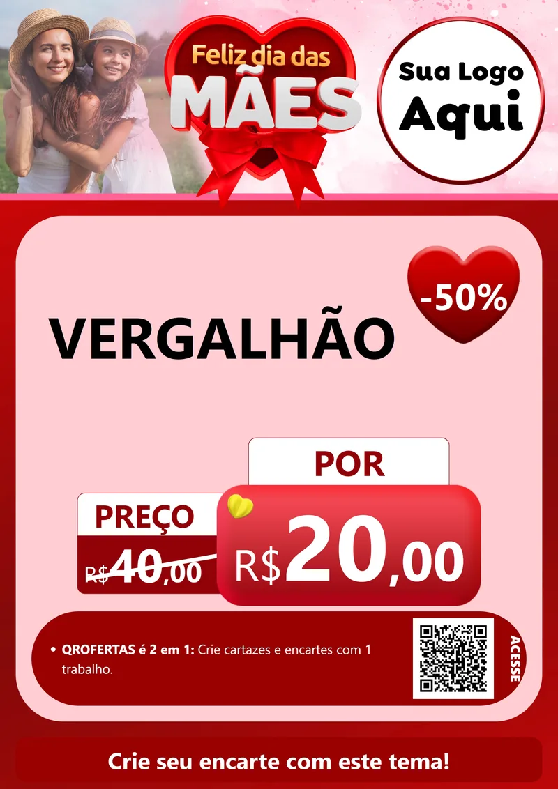 Modelo de Cartaz para Cartaz A4 Vertical com o tema Feliz Dia Das Mães para Ferragens