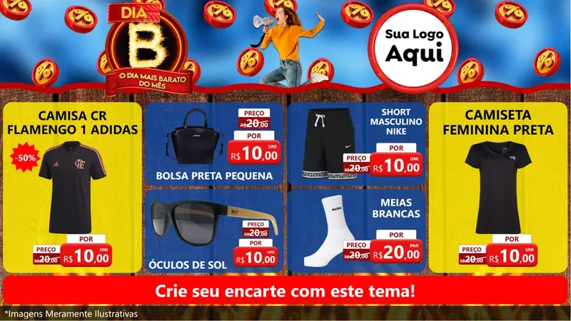 Modelo de TV para TV Horizontal com o tema Dia B - O Dia Mais Barato Do Mês para Roupas e acessórios