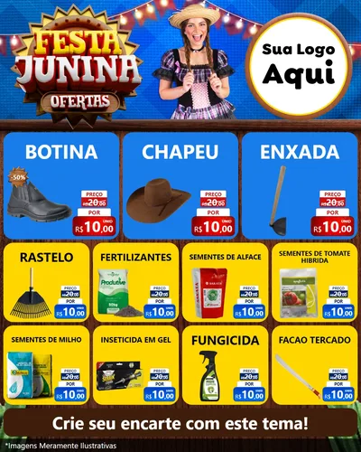 Modelo de Rede Social para Feed Instagram com o tema Festa Junina Ofertas para Agropecuária