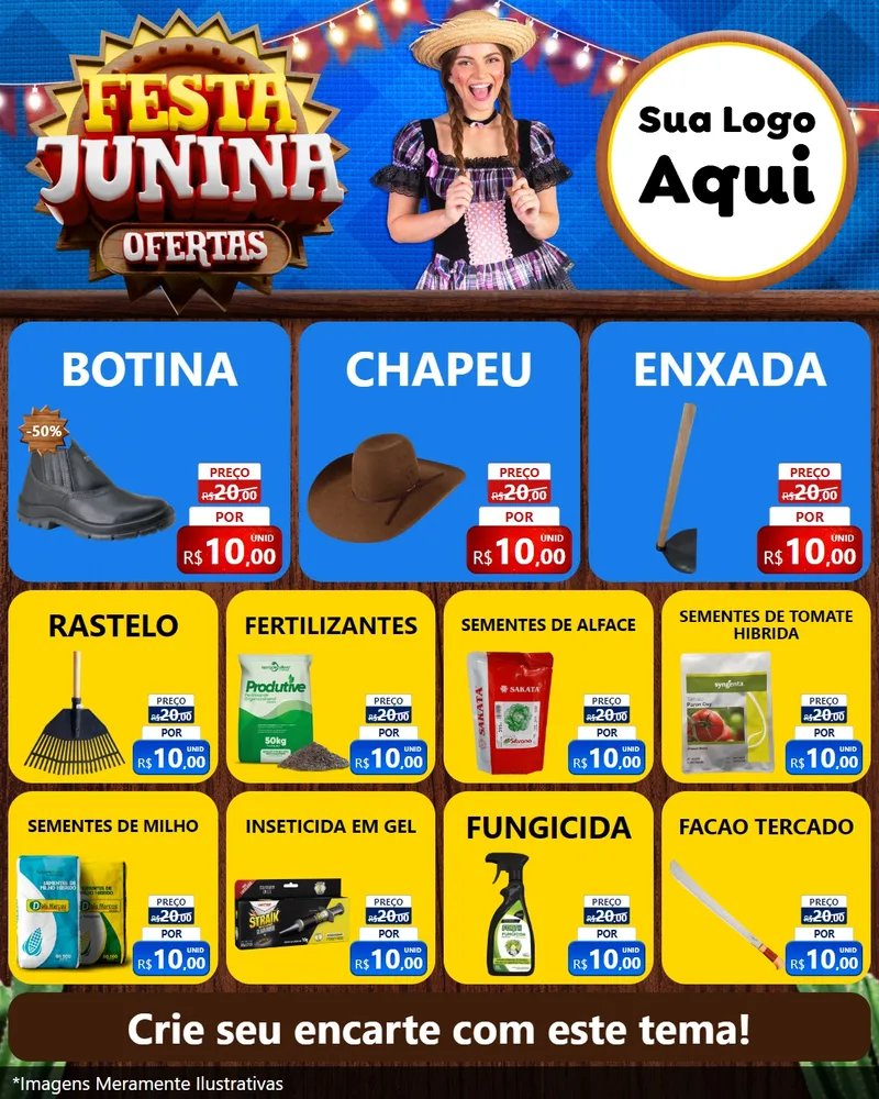 Modelo de Rede Social para Feed Instagram com o tema Festa Junina Ofertas para Agropecuária