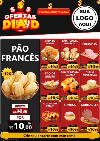 Modelo de Encarte para Encarte A4 Vertical com o tema Ofertas Dia D para Padaria