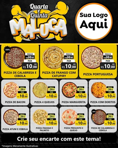 Modelo de Rede Social para Feed Instagram com o tema Quarta e Quinta Maluca para Pizzaria