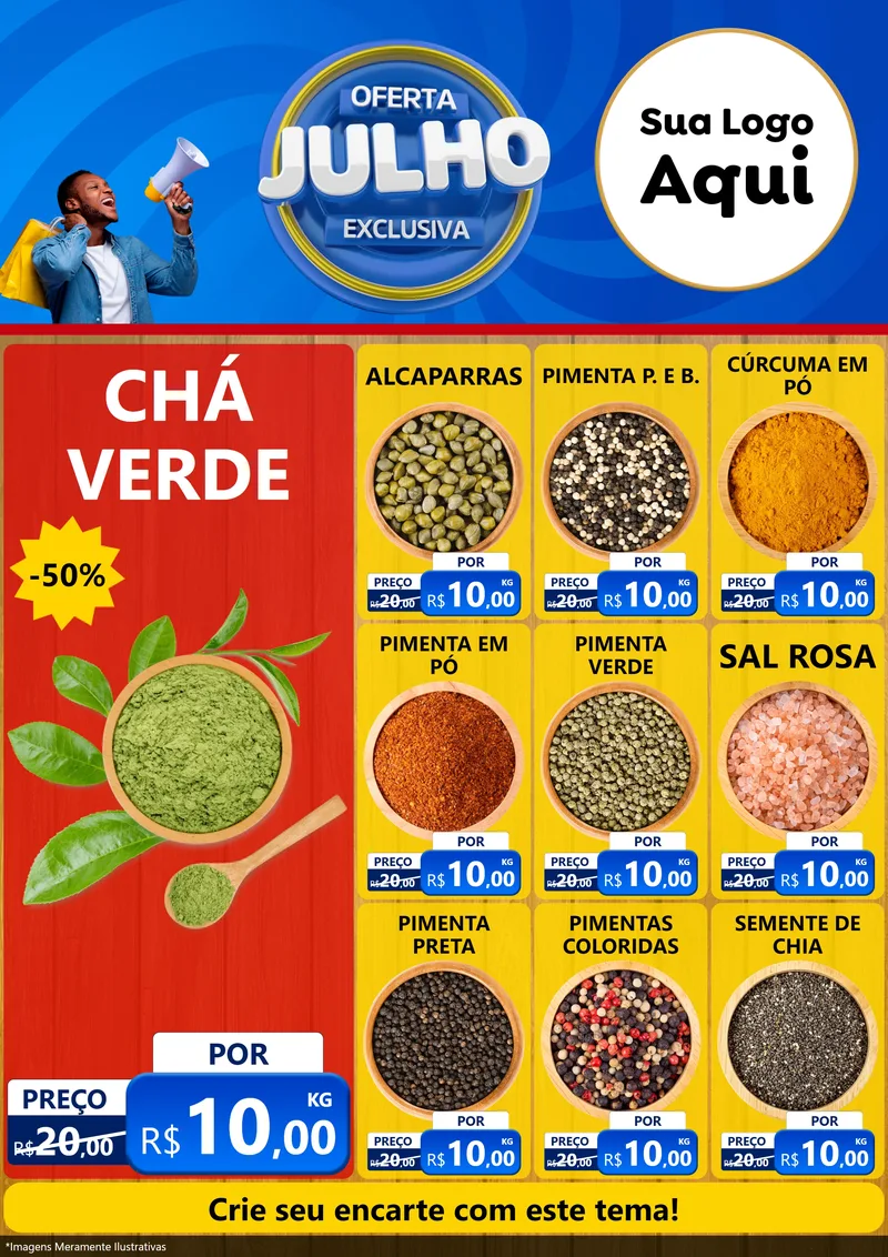 Modelo de Encarte para Encarte A4 Vertical com o tema Oferta Exclusiva, Julho para Produtos Naturais