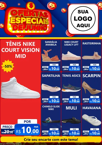 Modelo de Encarte para Encarte A4 Vertical com o tema Ofertas Especiais de Junho para Calçados