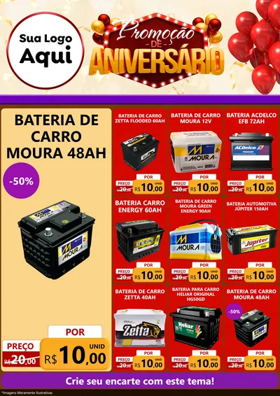 Modelo de Encarte para Encarte A4 Vertical com o tema Promoção de Aniversário para Baterias Elétricas
