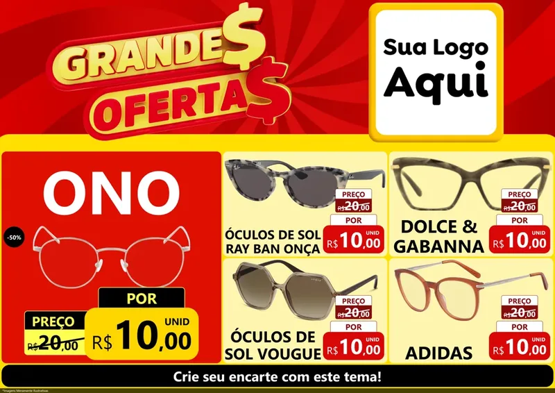 Modelo de Encarte para Encarte A4 Horizontal com o tema Grandes Ofertas para Óticas