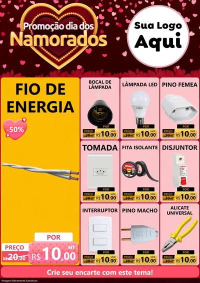 Modelo de Encarte para Encarte A4 Vertical com o tema Promoção Dia Dos Namorados para Materiais Elétricos
