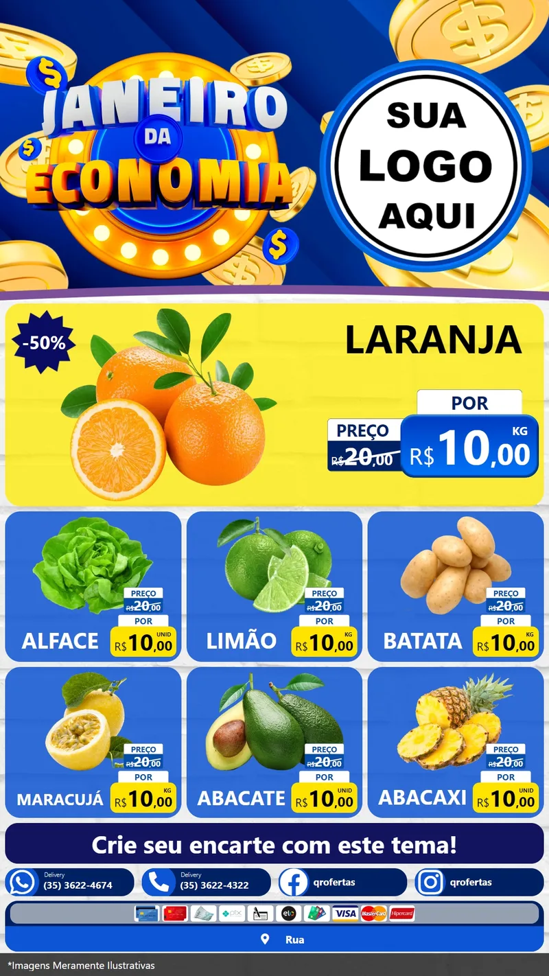 Modelo de Rede Social para Stories com o tema Janeiro da Economia para Hortifrúti