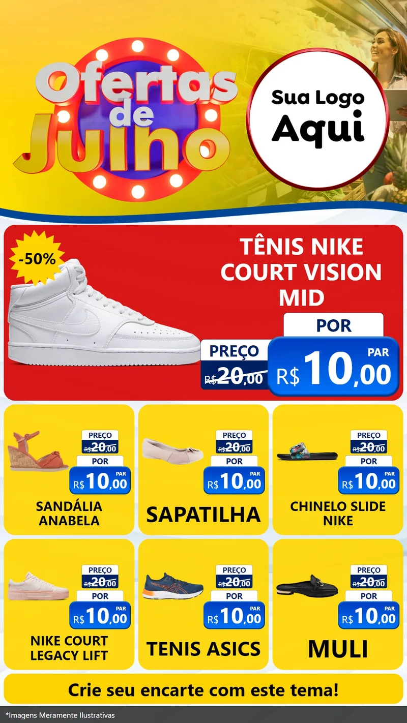 Modelo de Rede Social para Stories com o tema Ofertas de Julho para Calçados