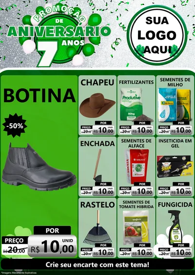 Modelo de Encarte para Encarte A4 Vertical com o tema Promoção de Aniversário - 7 Anos para Agropecuária