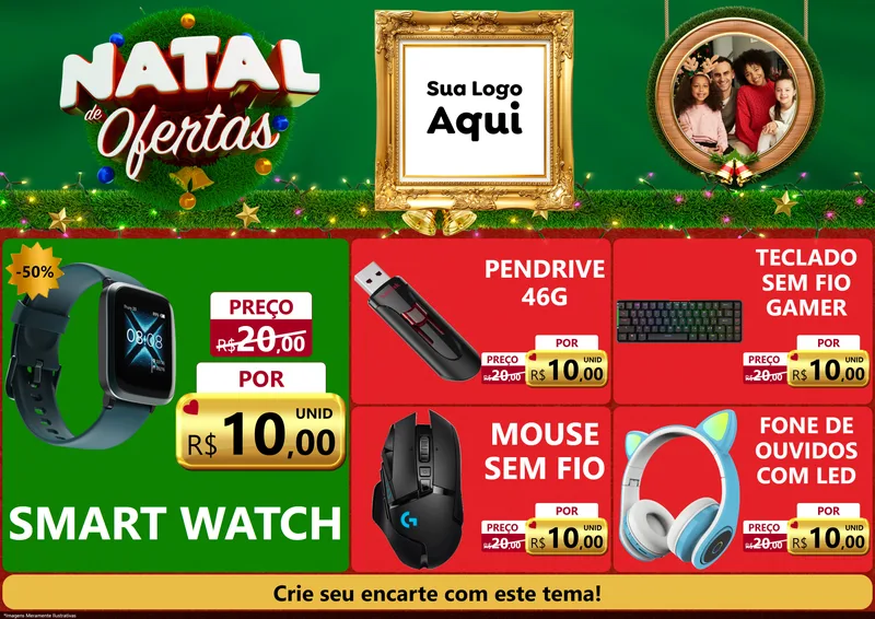 Modelo de Encarte para Encarte A4 Horizontal com o tema Natal de Ofertas para Informática