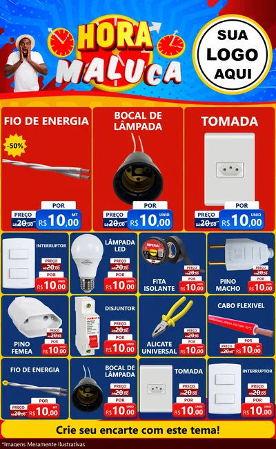 Modelo de Encarte para Encarte Grande com o tema Hora Maluca para Materiais Elétricos
