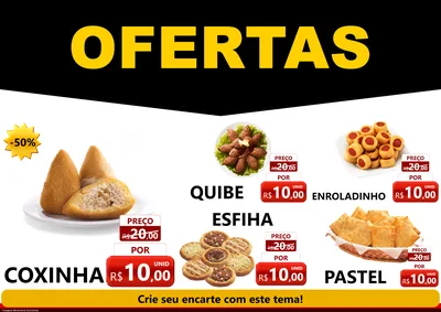 Modelo de Encarte para Encarte A4 Horizontal com o tema Ofertas Preto e Vermelho Cartaz para Salgadaria